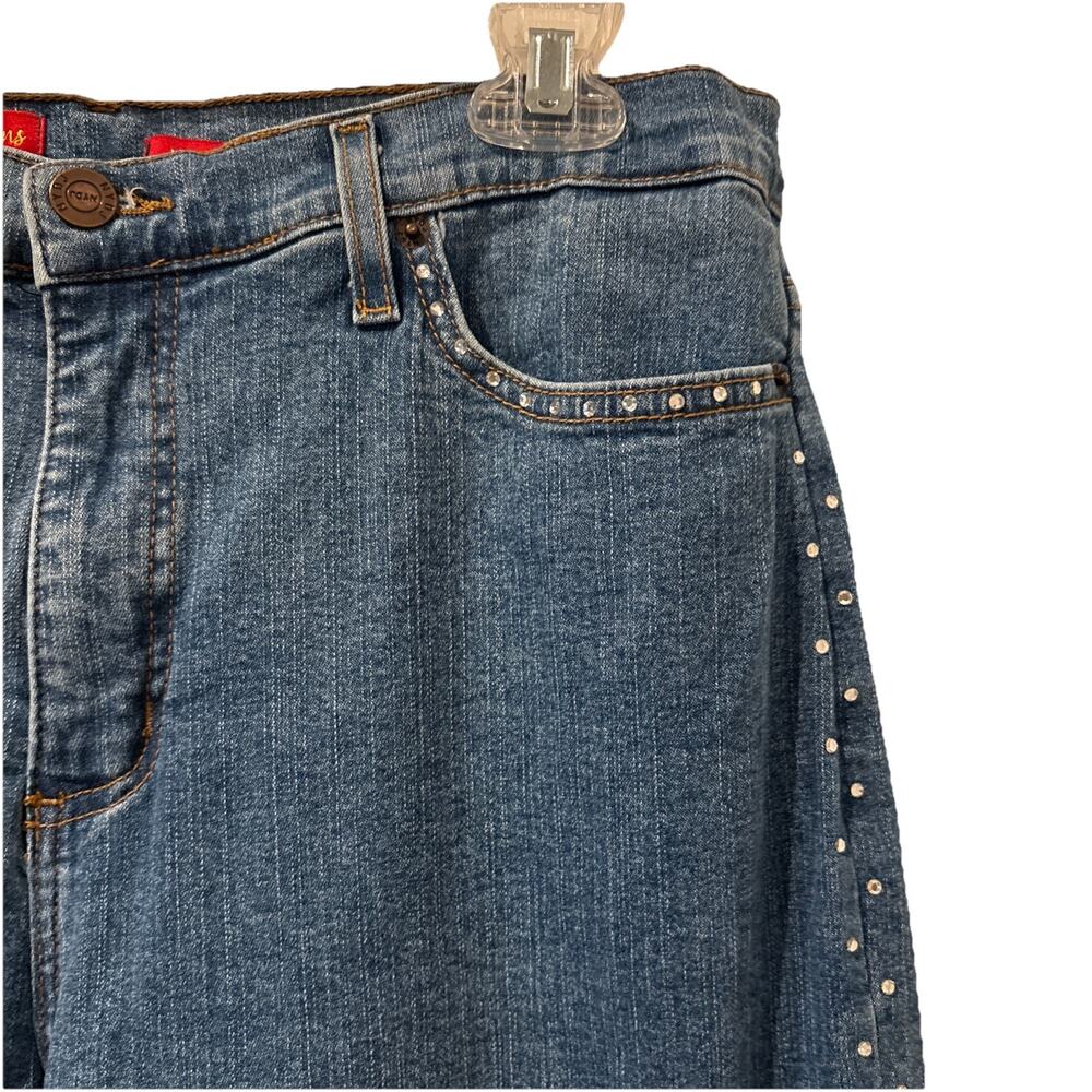 NYDJ Women's Blue Jeans Size 14 With Crystals On Front Pockets And Legs. - Picture 2 of 14